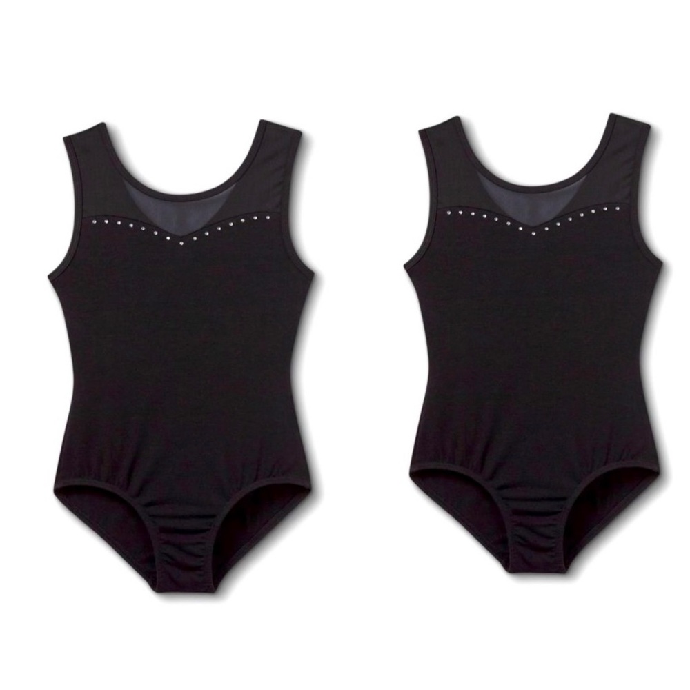 2-Girls' Dance Tank Mesh Leotard - Cat & Jack Black Sz:L 10/12